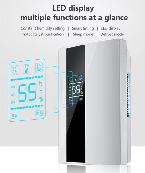 Luchtontvochtiger - 2 in 1 Dehumidifier - Vochtvreter - Ontvochtiger - Luchtreiniging - Draagbaar - Inclusief Afstandsbediening - LCD Scherm - Wit