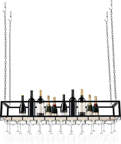 Wine rack - Wine glass holder - Wine rack for ceiling - Kitchen rack - 100 x 25 x 22 cm - Load capacity 75kg