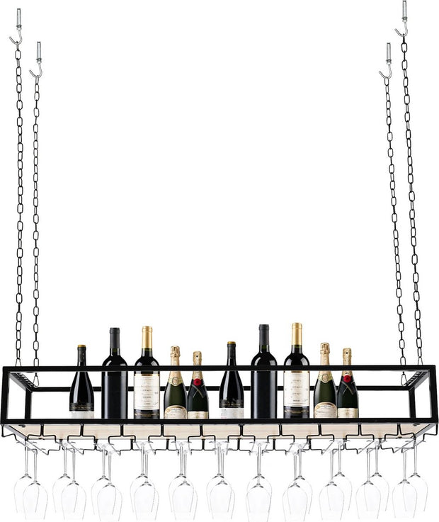 Wine rack - Wine glass holder - Wine rack for ceiling - Kitchen rack - 100 x 25 x 22 cm - Load capacity 75kg
