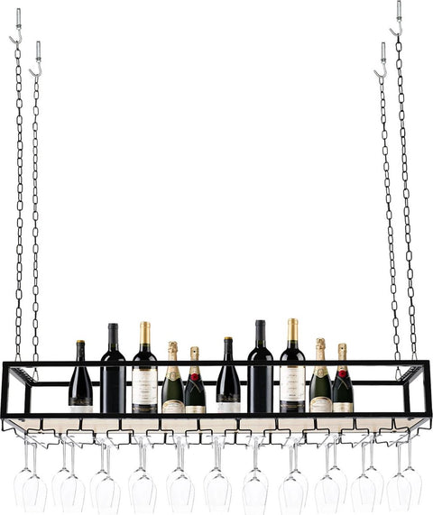 Wine rack - Wine glass holder - Wine rack for ceiling - Kitchen rack - 120 x 25 x 22 cm - Load capacity 75kg