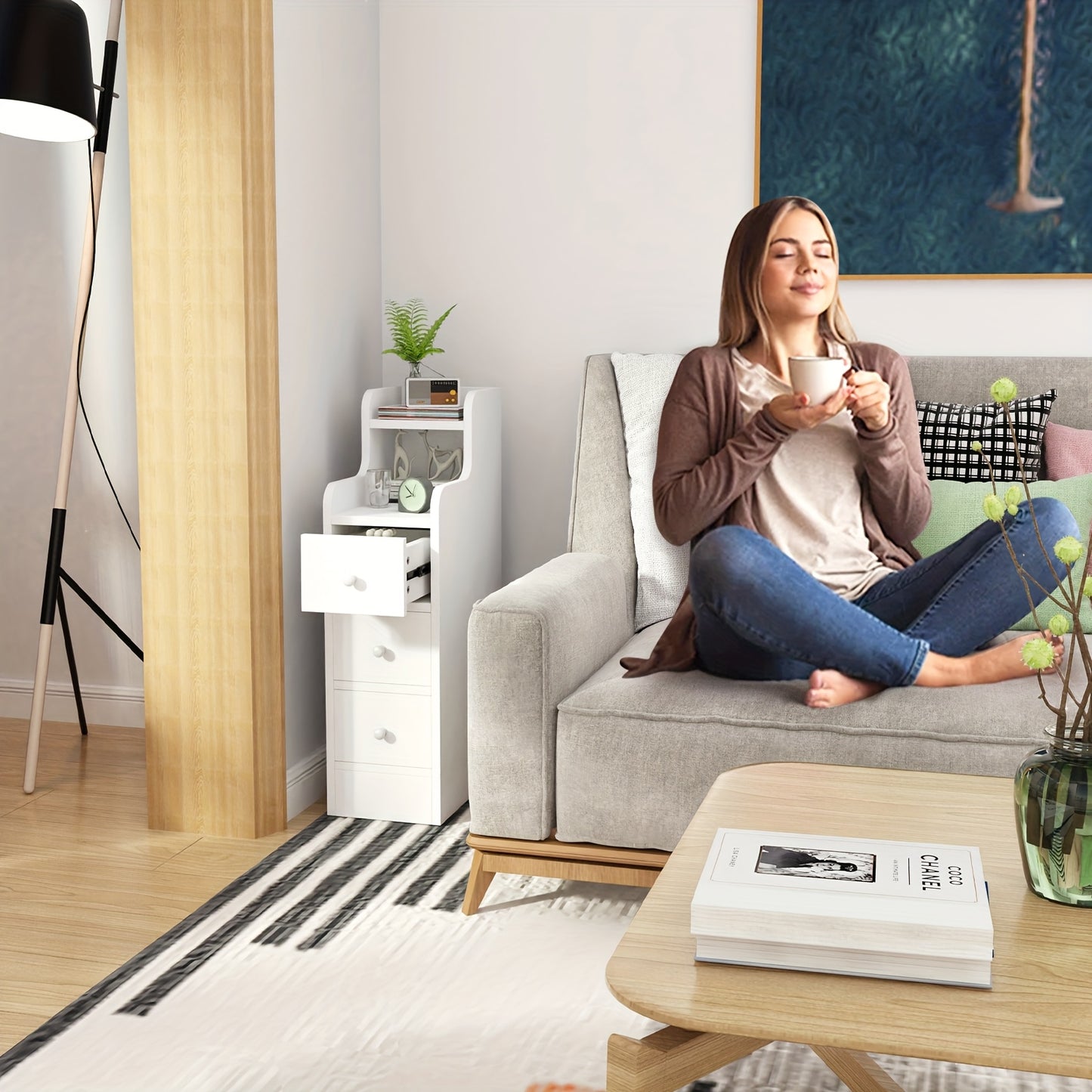 Nachtkastje – Nachtkastjes – Bijzettafel – Ladekast – Bedkastje – Compact Smal Model – 3 Laden – Wit Hardhout – 20x35x70 cm – Ruimtebesparend – Multifunctioneel
