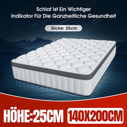 Pocketveringmatras – Matras – Veermatras – Ergonomisch Matras – Slaapmatras – 140x200 cm – 7-Zones Ondersteuning – Medium Stevig (H3) – Hoogte 22 cm – Ademend Katoen