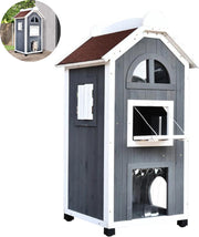 Kattenhuis - voor Ouiten - Hok - Kooi - Bench - Ren - 2 Verdiepingen - Duurzaam - Grijs