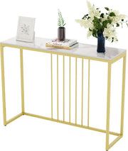 Luxe sidetable - Muurtafel - Wandtafel - Bijzettafel - Console tafel - Wandbureau - Kaptafel - Bartafel - Wit marmer blad - Goud frame - 100 x 300 x 78.5cm