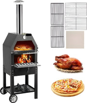 Onderweg online - Luxe BBQ - Pizza oven - 2-in-1 - Houtoven - Pizzasteen - Houtskool BBQ - 45.8x46.4x141.8 cm