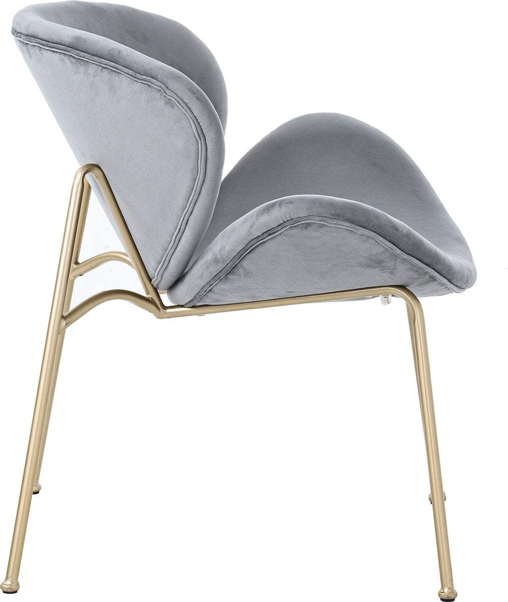 Eetkamerstoel - met Gouden Metalen Poten - Elegante Fluwelen Stoelen - Luxe en Comfortabel Design - voor Woonkamer - Eetkamer en Lounge - Set van 2  Grijs