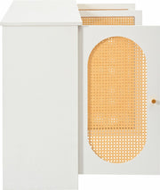 Dressoir - Wit - met 3 Deuren - Veel Opbergruimte - Kunstrotan Deuren en Metalen Handgrepen - is een Accentstuk in de Eetkamer - Woonkamer en Keuken