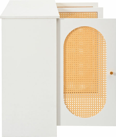 Dressoir - Wit - met 3 Deuren - Veel Opbergruimte - Kunstrotan Deuren en Metalen Handgrepen - is een Accentstuk in de Eetkamer - Woonkamer en Keuken