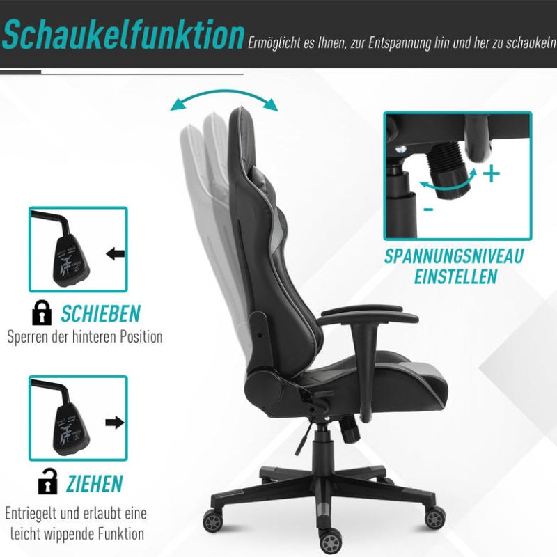 Ergonomische Bureaustoel – Bureaustoel – Gamestoel – Draaistoel – Bureaustoel Zwart – Hoogwaardig Schuim – Handmatig Verstelbare Rugleuning & Hoogte