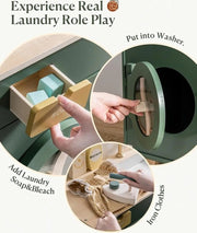 Kinder Wasmachine - Groen - Houten Speelgoed - Wasmachine - Droger - Peuters