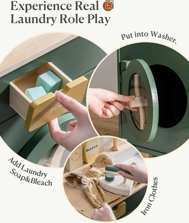 Kinder Wasmachine - Groen - Houten Speelgoed - Wasmachine - Droger - Peuters
