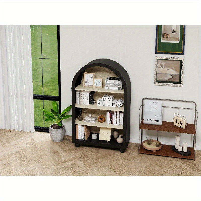 Boekenplank – Boekenkast – Wandrek – Opbergrek – Boekendisplay – Modern Zwart Metaal – 120 cm Hoog – Gebogen Arch Design