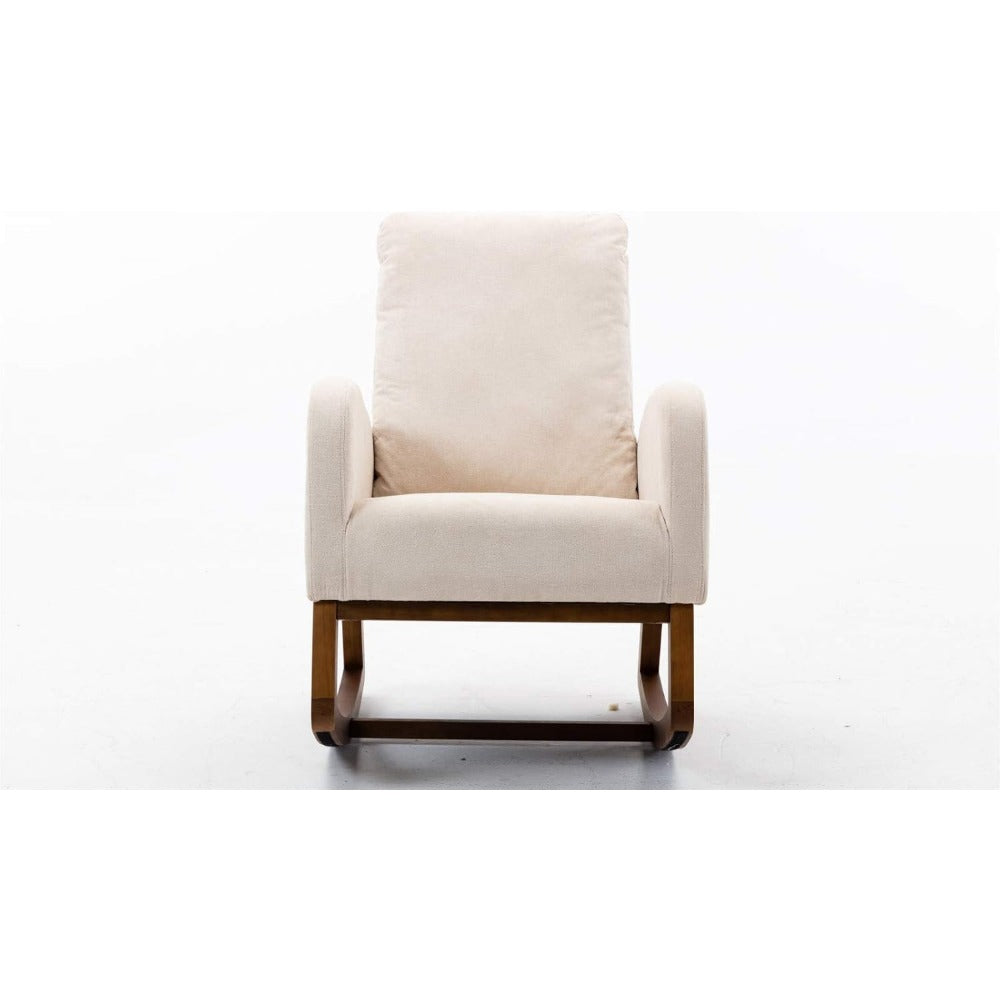 Schommelstoel – Relaxstoel – Fauteuil – Schommelstoel Met Armleuningen – Loungestoel – Beige Kussen – Massief Houten Frame – Max. Draagkracht 136 Kg
