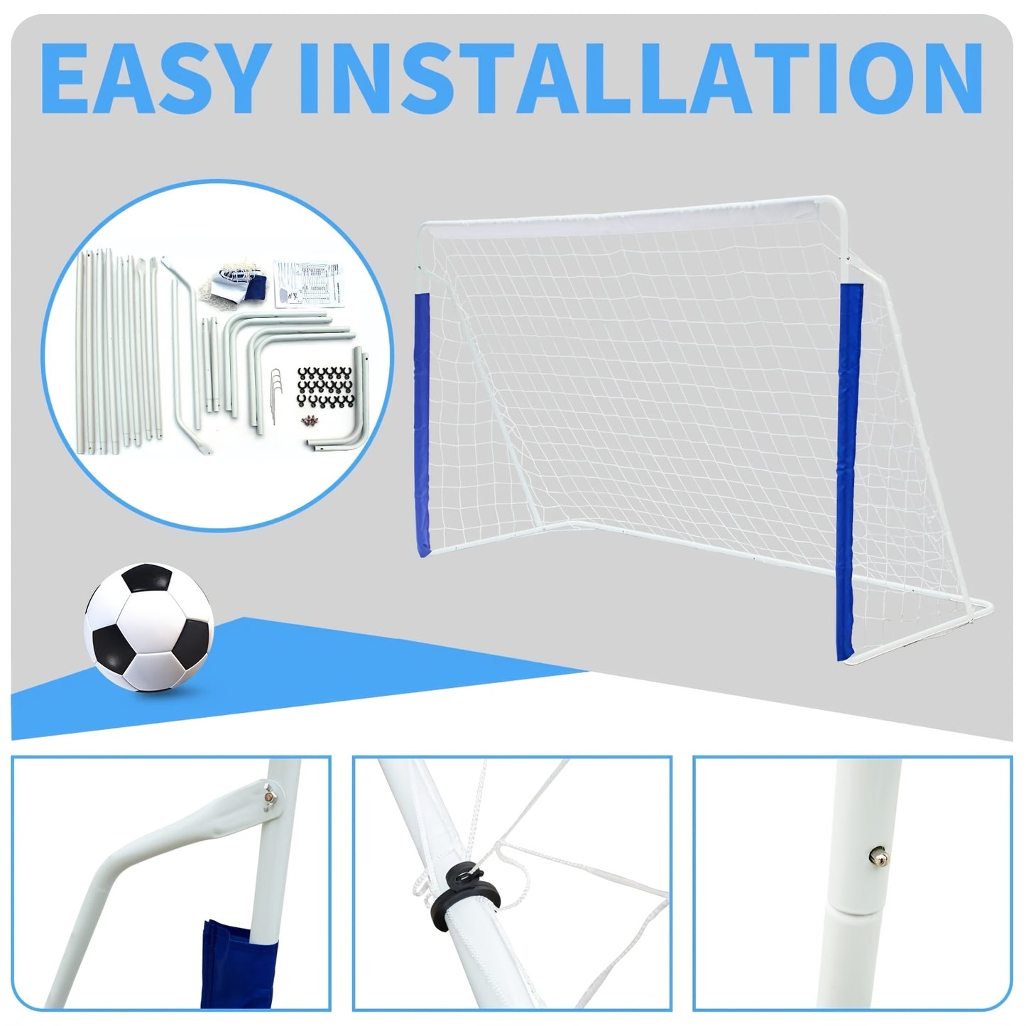 243.84x152.4cm Portable Soccer Goal with Collapsible Metal Frame & Quick-Mount Net - Heavy-Duty Training Goal Suitable for Backyard, Indoor/Outdoor Use, & - Assembly with Carry Bag