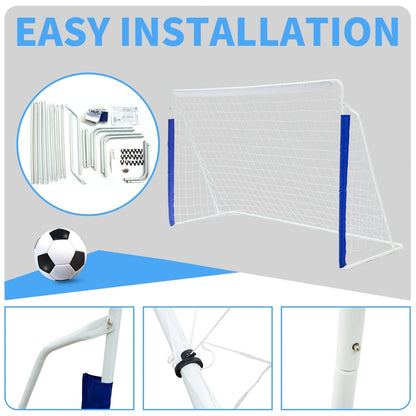 243.84x152.4cm Portable Soccer Goal with Collapsible Metal Frame & Quick-Mount Net - Heavy-Duty Training Goal Suitable for Backyard, Indoor/Outdoor Use, & - Assembly with Carry Bag