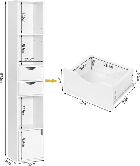 Luxe Opbergkast - Boekenkast - Opberg Kast - Wandkast - 6 Planken - 2 Lades - Hout - Wit