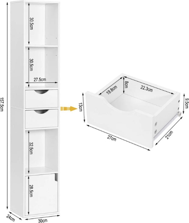 Luxe Opbergkast - Boekenkast - Opberg Kast - Wandkast - 6 Planken - 2 Lades - Hout - Wit