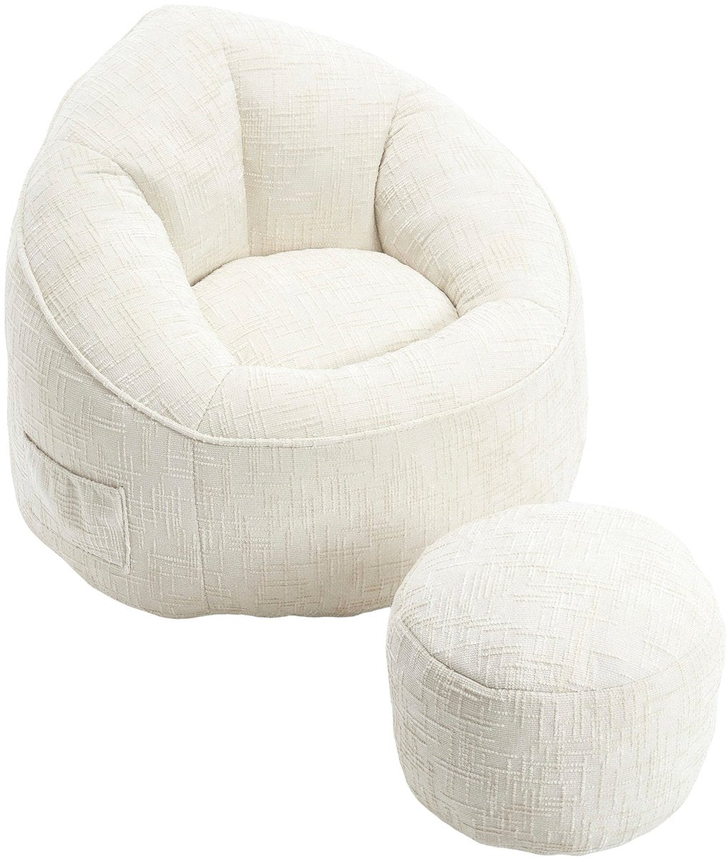 Zitzak met Voetensteun - Stoel met Hoge Druk Schuimvulling - Ergonomisch Ontwerp - Chenille Stof - 89x88x76 cm - Beige