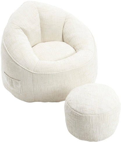Zitzak met Voetensteun - Stoel met Hoge Druk Schuimvulling - Ergonomisch Ontwerp - Chenille Stof - 89x88x76 cm - Beige