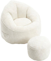 Zitzak met Voetensteun - Stoel met Hoge Druk Schuimvulling - Ergonomisch Ontwerp - Chenille Stof - 89x88x76 cm - Beige