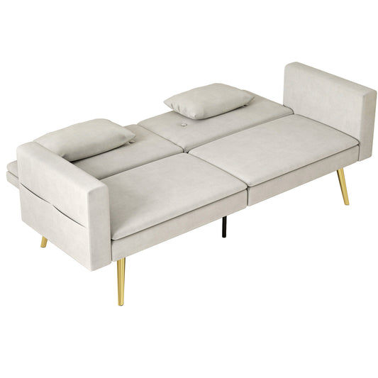 Slaapbank – Bedbank – Zitbank – Logeerbank – 2-Zitsbank – Verstelbare Rugleuning – Velvet Bekleding Beige