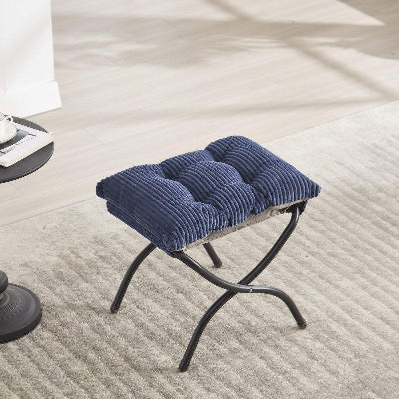 Fauteuil – Lazy Chair – Lounge Chair – Zitstoel – Relaxfauteuil – Navy Blauw – Met Ottoman & Zijvak – Stalen Frame & Flanellen Bekleding