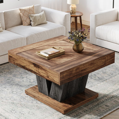 Moderne Salontafel – Vierkante Tafel – Woonkamertafel – Koffietafel – Accenttafel – Rustiek Bruin Zwart – Stevig MDF Tafelblad – Space-Saving Ontwerp 80 cm