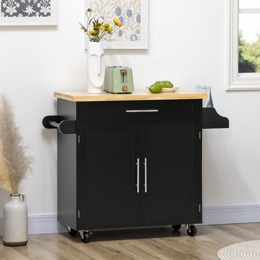 Keukentrolley – Keukenwagen – Werkbladkar – Opslagkar – Kruidenrek – Zwart – Ruim Werkblad 109x40 cm – Ingebouwde Handdoekhouder