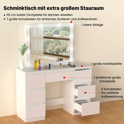 Kehot OYAJIA-GS03 Kaptafel met USB-Verlichting – 6 Laden & Planken, 68,5 cm Hoog – Wit, Moderne Make-up Tafel met 3,2+ Cubic Feet Opbergruimte