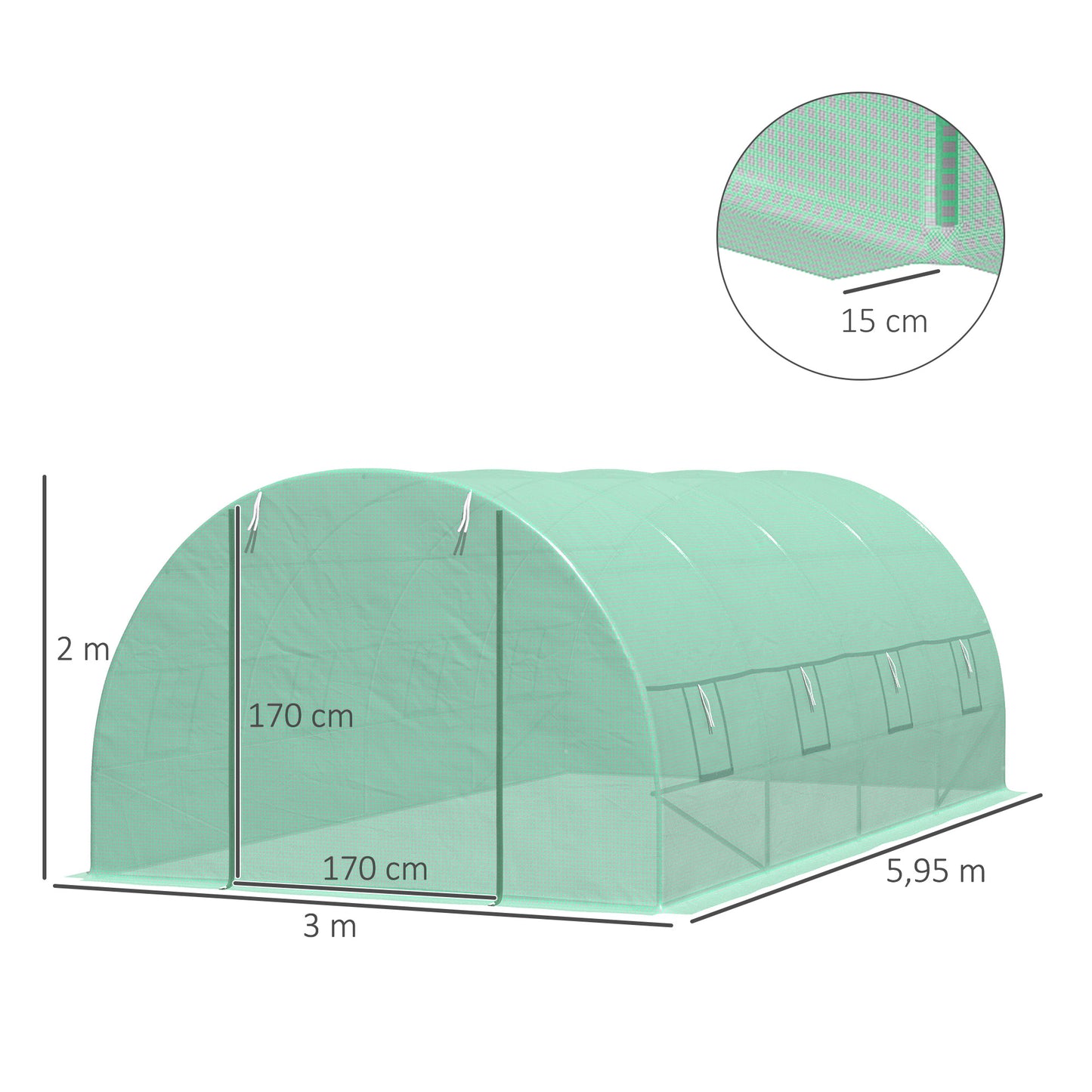 Tuin Tunnelkas – Tuinkas – Kaskas – Groentekas – Plantenkas – 6x3x2 Meter – Verzinkt Stalen Frame – 8 Ventilatieraampjes – Oprolbare Deur – UV-bestendige PE Bedekking – Groen