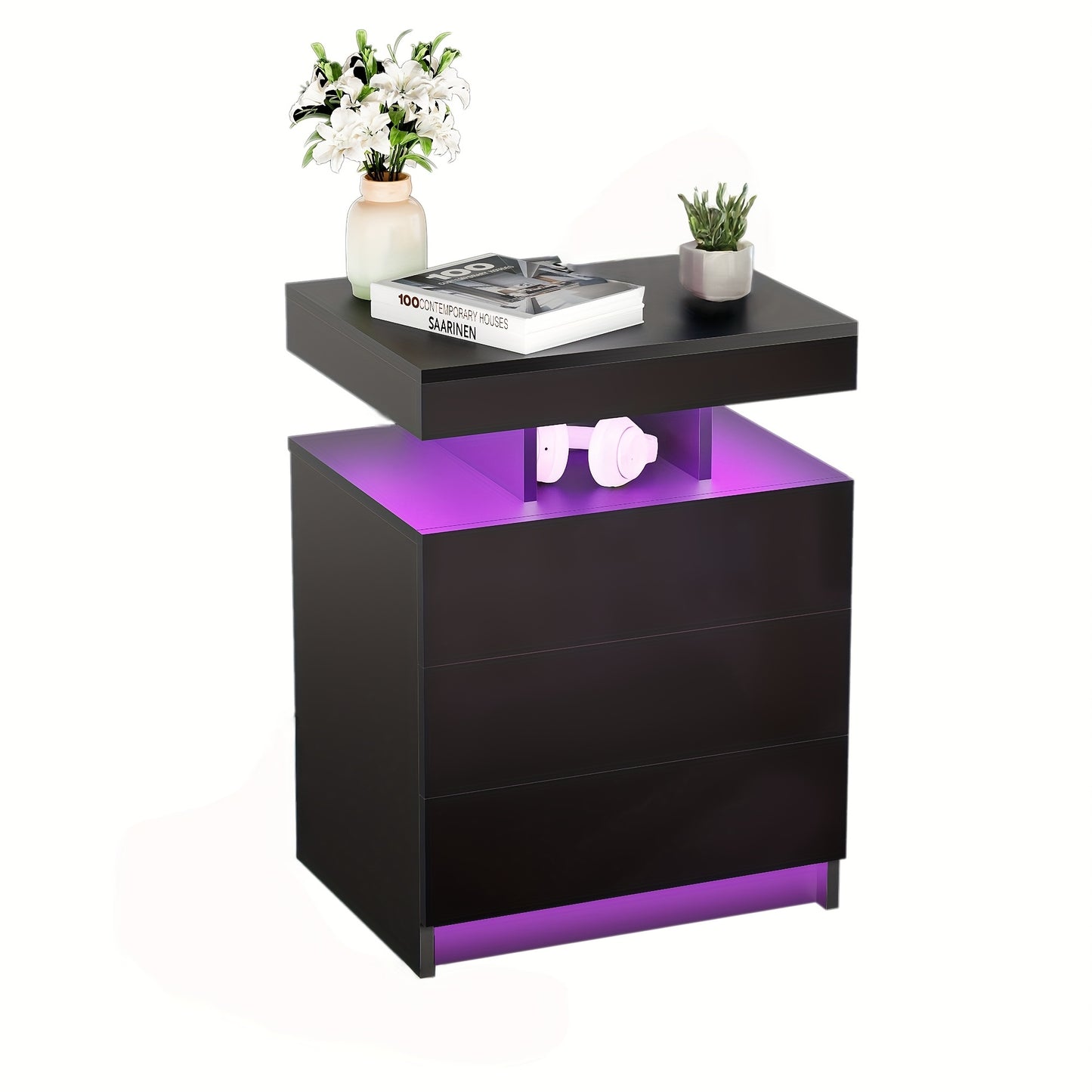 Nachtkastje – Bijzettafel – Wandkastje – Ladekastje – Opbergkast – Massief Hout – 3 Lades – Zwart – Compact – Duurzaam