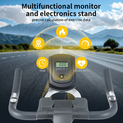 White Indoor Cycling Bike with 5kg Flywheel, Bluetooth App Connectivity (Kinomap), Heart Rate Monitoring, And 150kg Capacity - LCD Display for Speed, Calories, Time, Distance