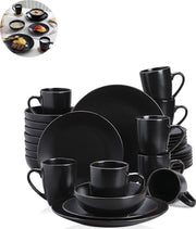 Luxe Serviesset - 32-Delig - 8 Persoons - Keramiek - Bordenset - Dinner Platen - Dessertborden - Kommen - Mokken - Schaaltjes - Zwart