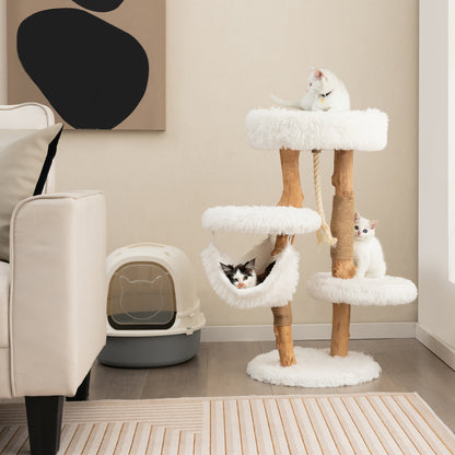 Kattenboom – Krabpaal – Klimmeubel – Kattenmeubel – Kattenligplek – Massief Perenhout – Jute Krabpalen – Meerdere Niveaus – Zacht Kussen – Natuurlijk Design