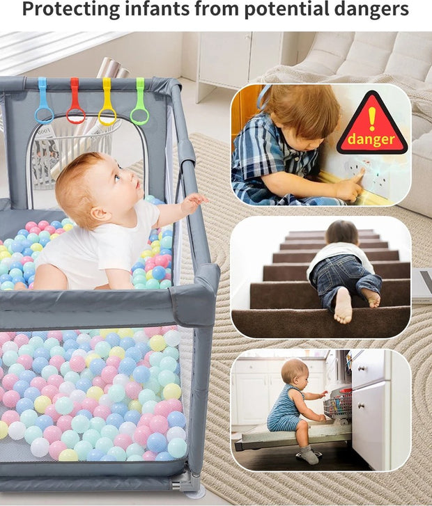 Opvouwbare babybox - Babyspeeltuin - Grondbox - Speelbox - Veiligheidshek - Baby kruipruimte - Inklapbaar - Ballenbak - Grijs - 120x180cm