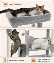 Multilevel Kattenboom - 5 Verdiepingen - Inclusief Hangmat - Met Krabpalen en Leuk Speeltje - Voor Grote Katten - Grijs