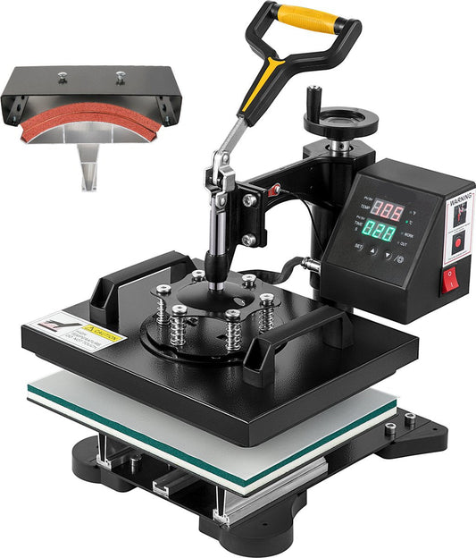 Warmte Persmachine Transferpers - 2 In 1 Hittepers - Met 25,4 x 30,5 cm Hitteplaat, Digitale Led-temperatuurregelaar - Voor Het Aanbrengen Van Letters - Cijfers En Patronen Op Petten - T-Shirts - Kopjes - Borden - Zwart