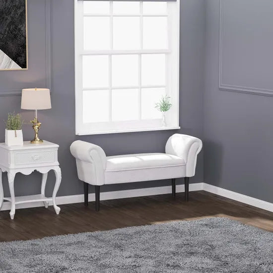 Bank - Stoel - Slaapkamerbank - Voetenbank - Slaapkamer - 102 cm x 36 cm x 51 cm - Wit - QUORE