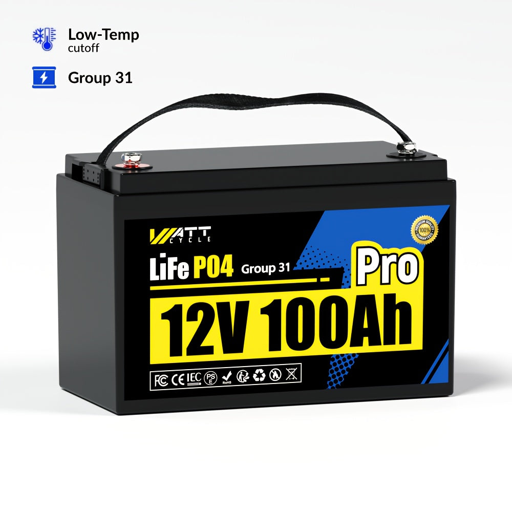 12V 100Ah LiFePO4 Accu – Lithium Batterij – Deep Cycle Accu – Caravan Accu – Boot Accu – Lange Levensduur – Ingebouwd BMS Veiligheidssysteem