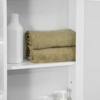Badkamerspiegelkast – Badkamerkast – Spiegelkast – Medicijnkast – Opbergkast – 8 Compartimenten – Vochtbestendig MDF – 66 x 17 x 63 cm – Wit