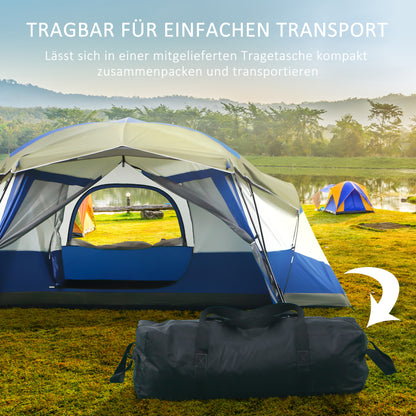 Familietent – Kampeertent – Trektent – Festivaltent – Dome Tent – Waterdicht PU 3000mm – Ruim voor 6-8 Personen – Blauw