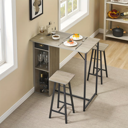 3pcs (or Set of 2 expandable) Retro Bar Table and Chairs Set with Storage Drawer - Counter Height Small Dining Table & Stools, Space-Saving Pub Table Set for Apartment,, Dorm - Easy Assembly, Non-Wood Durable Furniture
