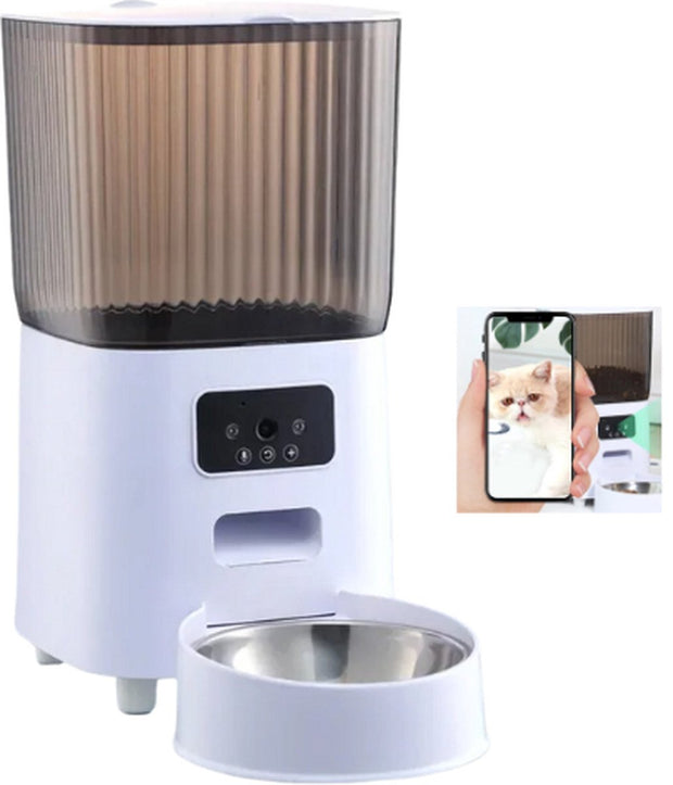 Voerbak Kat V8 - Automatische Kattenvoerbak - 5 Liter - APP Video-Voice Control - Camera - Wifi - Sensor - Compact 20*33*33cm - Wit