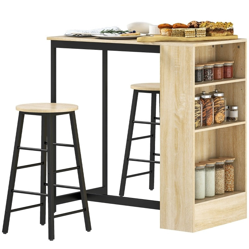 Keukentafelset – Barset – Ontbijttafel – Eettafel – Hoge Tafel Met Krukken – Compact En Ruimtebesparend – Eenvoudige Montage