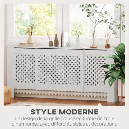 Radiatorombouw – Radiatorbekleding – Radiatorafdekking – Verwarmingsombouw – Radiatoromkasting – Verstelbaar 136-200 cm – MDF Wit met Honingraatpatroon