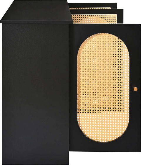 Gutent Dressoir, Zwart, met 3 deuren, Veel Opbergruimte, Kunstrotan Deuren en metalen handgrepen, is een accentstuk in de eetkamer, woonkamer en keuken.