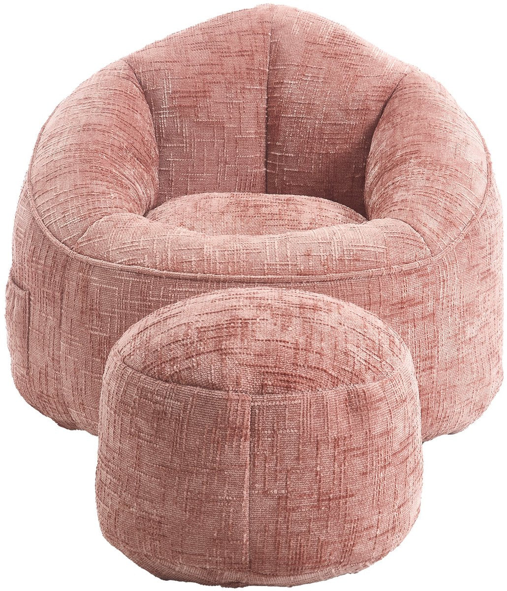 Zitzak Stoel met Voetensteun - Beanbag in Luxe Chenille Stof - Hoge Druk Schuimvulling - Ergonomisch Ontwerp - 89x88x76 cm - Roze