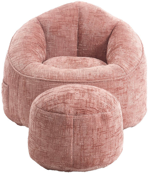 Zitzak Stoel met Voetensteun - Beanbag in Luxe Chenille Stof - Hoge Druk Schuimvulling - Ergonomisch Ontwerp - 89x88x76 cm - Roze