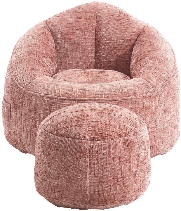 Zitzak Stoel met Voetensteun - Beanbag in Luxe Chenille Stof - Hoge Druk Schuimvulling - Ergonomisch Ontwerp - 89x88x76 cm - Roze