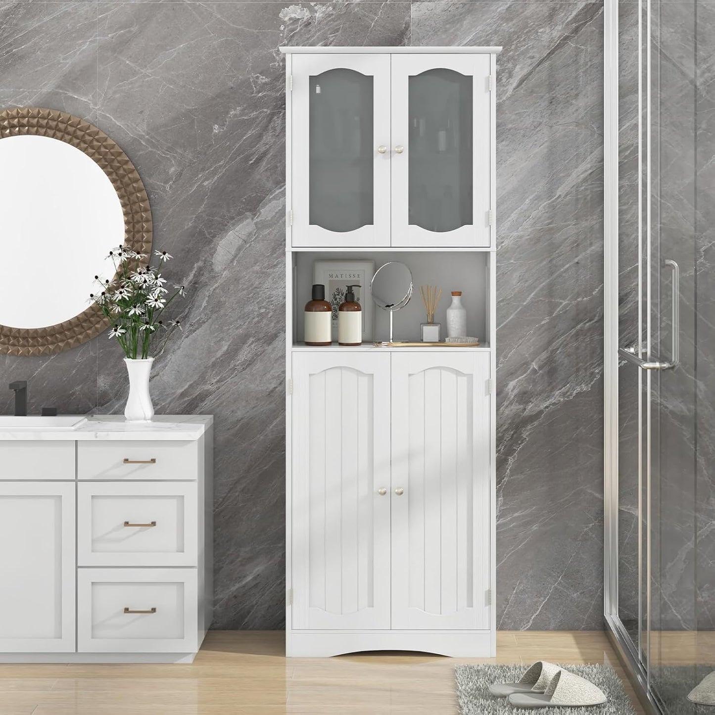 Badkamerkast – Opbergkast – Dressoir – Wastafelkast – Toiletkast – Wit MDF – 2 Deuren Met Veiligheidskanteling – Verstelbare Planken